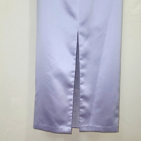 Formal Dress Gown Maxi Elegant Satin Pastel Lavender Purple Matching Scarf Zip - Picture 8 of 9